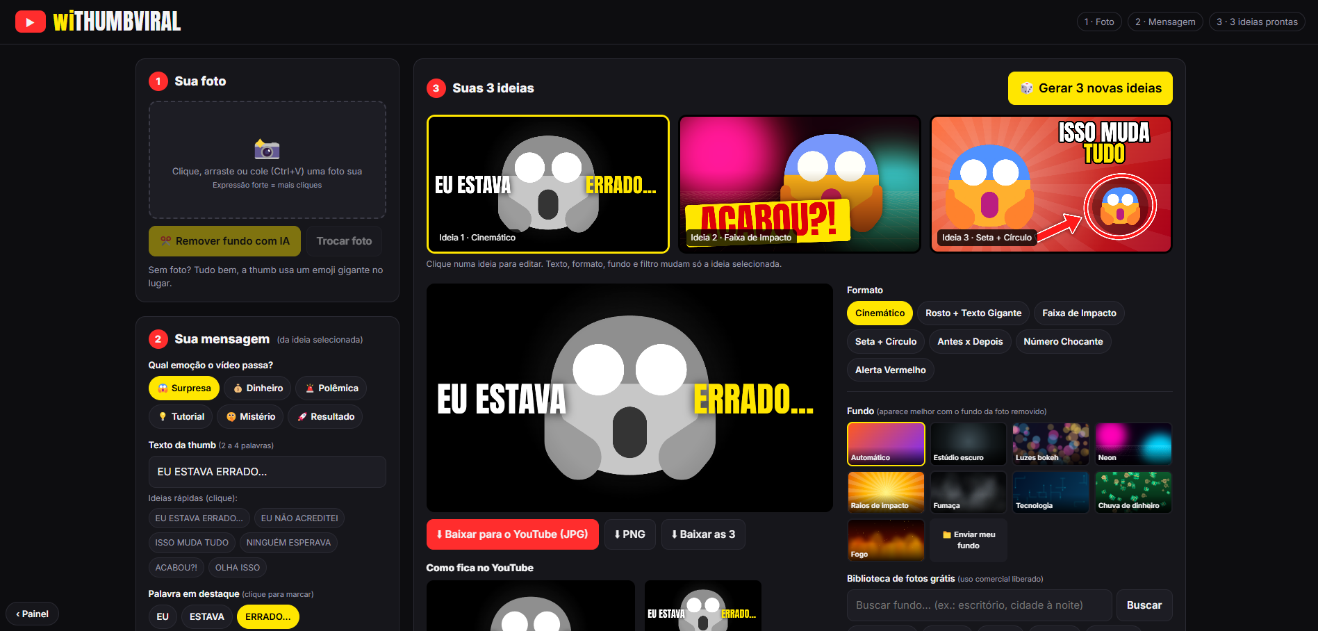 Exemplos de thumbnails criadas pelo wiTHUMBVIRAL